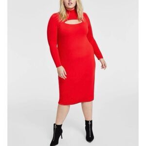 Bar III Women's Plus Size NWT Holiday Red Long Sleeve Bodycon Midi Dress 4X